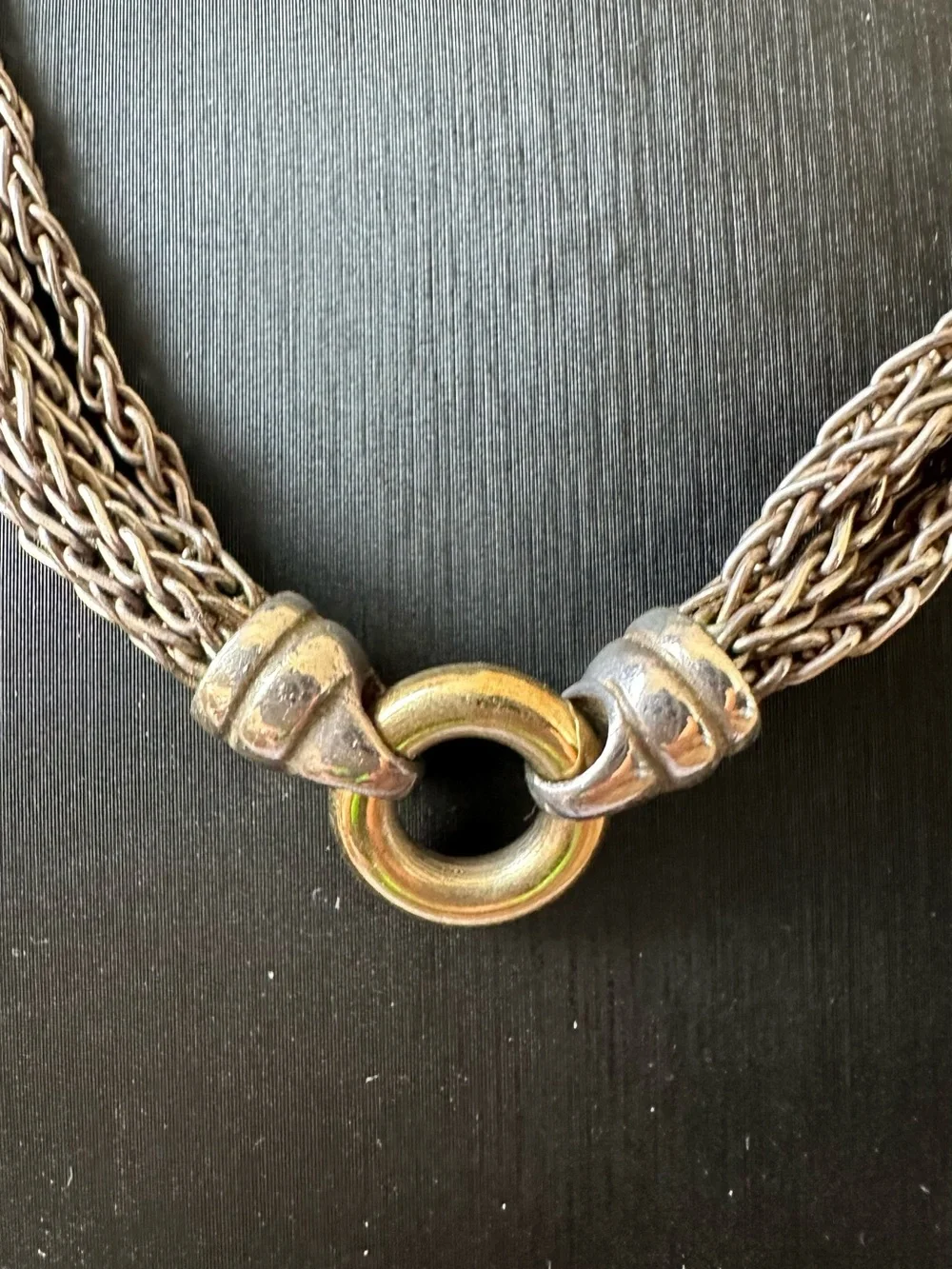 14k and 925 Sterling Multi-Strand Braided Chain Necklace with Ring Clasp